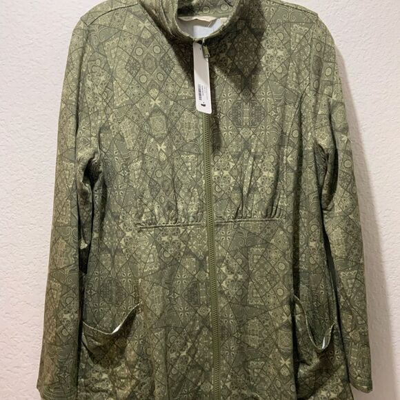 Soft Surroundings Full Zip Cardigan Jacket Green Smocked Waist Flattering medium - Picture 2 of 8